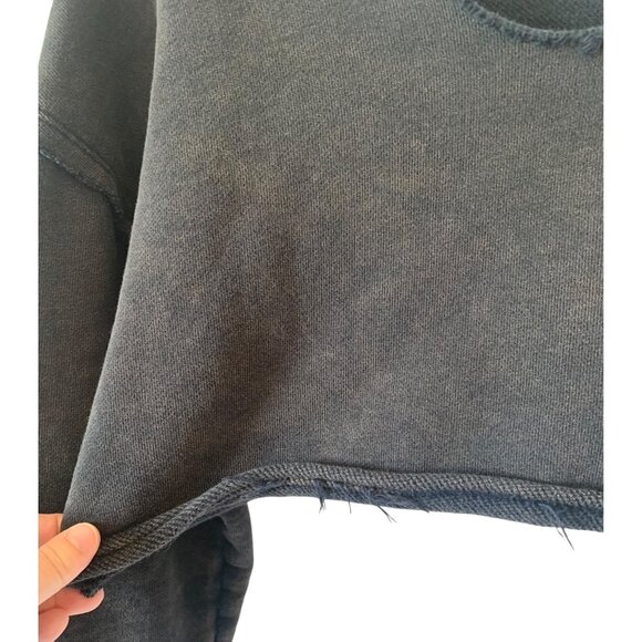 ALPHALETE Washed Black Distressed Altered Neck French Terry Crop Sweatshirt L - Picture 3 of 8
